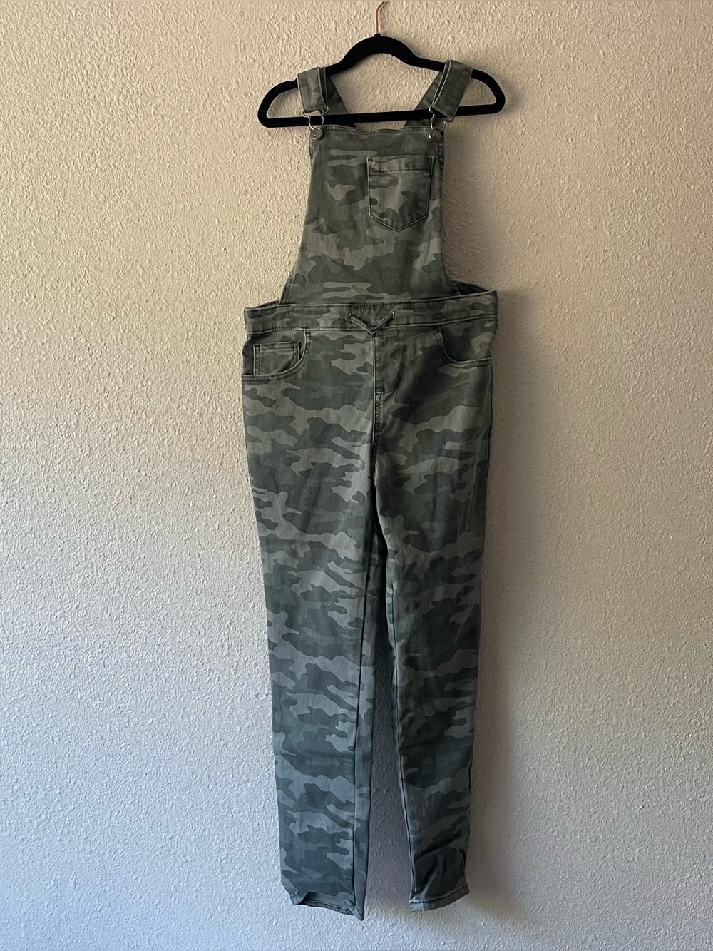 Cat & Jack Girls XL 14/16 Camo Stretch Denim Overalls Skinny Green Utility